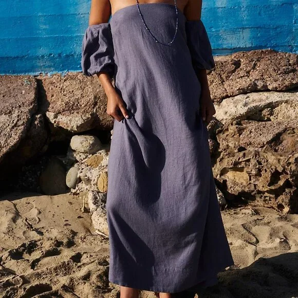 Julietta Linen Off-The-Shoulder Maxi Dress by free-est at Free People in Blue, Size: Xs